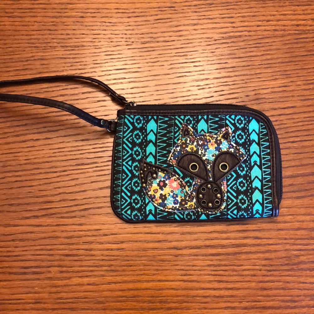 Teal Print Fox Clutch
